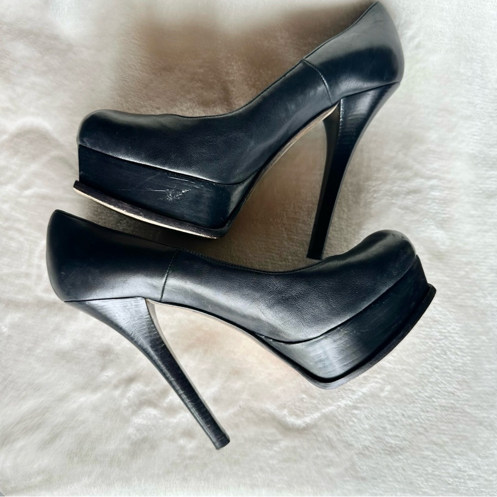 Fendi Fendista Black Leather Heels Platform Gold Logo Size 40 EU US 10 - Picture 4 of 12